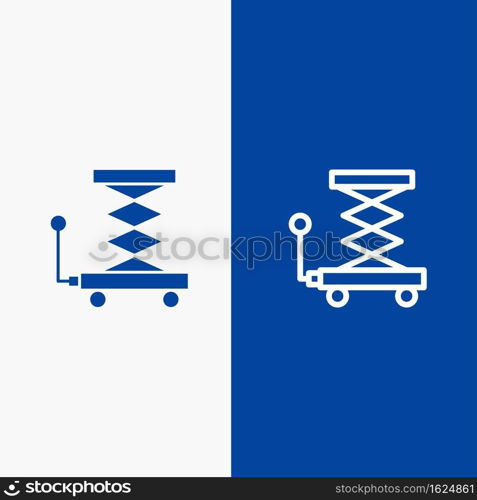 Car, Construction, Lift, Scissor Line and Glyph Solid icon Blue banner Line and Glyph Solid icon Blue banner
