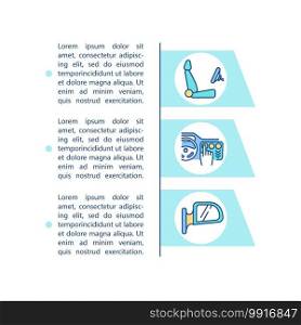 Car controls ergonomics concept icon with text. Health improvement technologies in automobiles. PPT page vector template. Brochure, magazine, booklet design element with linear illustrations. Car controls ergonomics concept icon with text