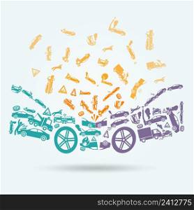 Car crash auto collision vehicle accident icons concept vector illustration