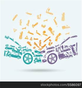 Car crash auto collision vehicle accident icons concept vector illustration