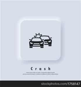 Car crash icon. Accident automobile logo. Car crash icons. Vector. UI icon. Neumorphic UI UX white user interface web button.