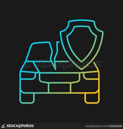 Car damage insurance gradient vector icon for dark theme. Road accident insurance. Auto repair coverage policy. Thin line color symbol. Modern style pictogram. Vector isolated outline drawing. Car damage insurance gradient vector icon for dark theme