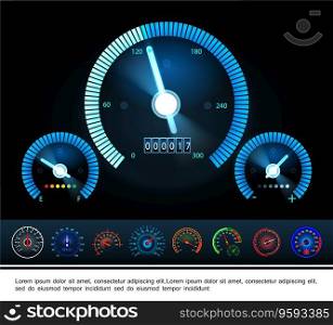 Car dashboard panel gauges concept vector image