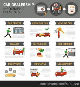 Car dealership infographics set with auto sale symbols vector illustration. Car Dealership Infographics