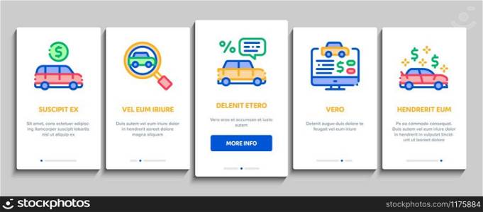 Car Dealership Shop Onboarding Mobile App Page Screen Vector. Car Dealership Agreement And Document, Auto Salon And Building, Key And Gps Mark Concept Linear Pictograms. Color Contour Illustrations. Car Dealership Shop Onboarding Elements Icons Set Vector
