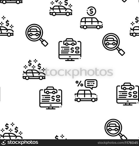 Car Dealership Shop Seamless Pattern Vector Thin Line. Illustrations. Car Dealership Shop Seamless Pattern Vector