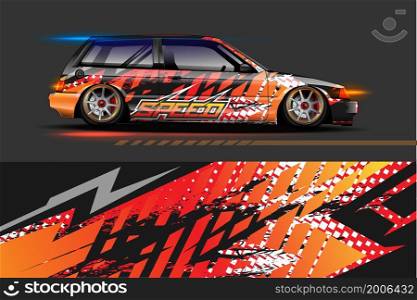 Car decal wrap design vector. Graphic abstract stripe racing background kit designs for wrap vehicle, race car, rally, adventure and livery