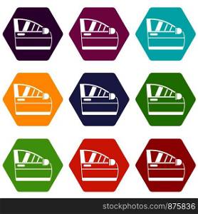 Car door icon set many color hexahedron isolated on white vector illustration. Car door icon set color hexahedron