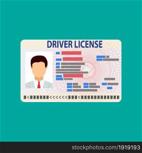 Car driver license identification card with photo. Driver license vehicle identity document. plastic id card. Vector illustration in flat style. Car driver license identification card with photo.