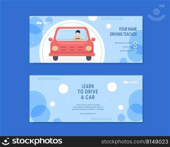 Car Driving School Horizontal Vanner Template Social Media Flat Cartoon Background Vector Illustration