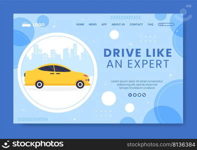 Car Driving School Landing Page Template Social Media Flat Cartoon Background Vector Illustration