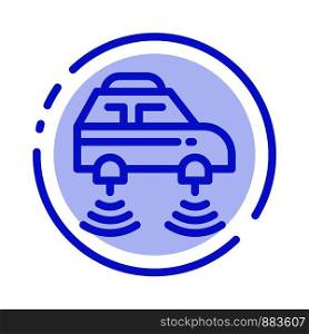 Car, Electric, Network, Smart, wifi Blue Dotted Line Line Icon