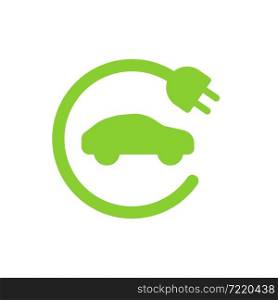 Car electric station icon. Vehicle energy power, green sign in vector flat style.