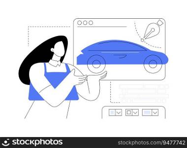 Car exterior design abstract concept vector illustration. Automotive designer sketching car exterior, car manufacturing, engineering industry, vehicle appearance development abstract metaphor.. Car exterior design abstract concept vector illustration.