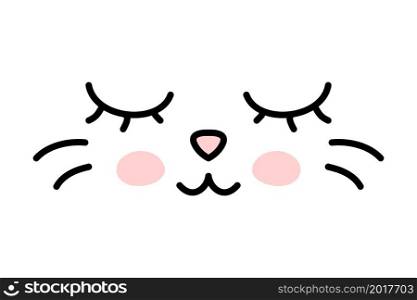 Car Face with Pink Cheeks and Cute Nose. Sleeping Kitty. Editable Stroke. Vector.. Car Face with Pink Cheeks and Cute Nose. Sleeping Kitty.