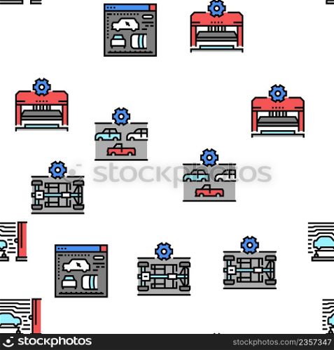 Car Factory Production Vector Seamless Pattern Thin Line Illustration. Car Factory Production Vector Seamless Pattern
