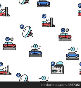 Car Factory Production Vector Seamless Pattern Thin Line Illustration. Car Factory Production Vector Seamless Pattern