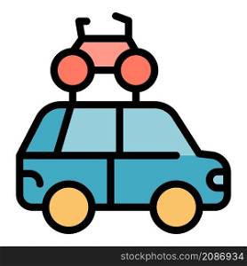 Car family roof bike icon. Outline car family roof bike vector icon color flat isolated. Car family roof bike icon color outline vector