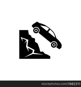 Car Fell into Ravine from Mountain. Flat Vector Icon. Simple black symbol on white background. Car Fell into Ravine from Mountain Flat Vector Icon