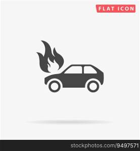 Car fire. Simple flat black symbol. Vector illustration pictogram