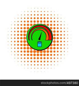 Car fuel gauge comics icon isolated on a white background. Car fuel gauge comics icon