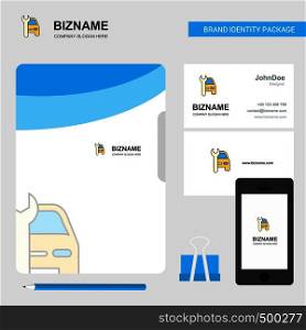 Car garage Business Logo, File Cover Visiting Card and Mobile App Design. Vector Illustration