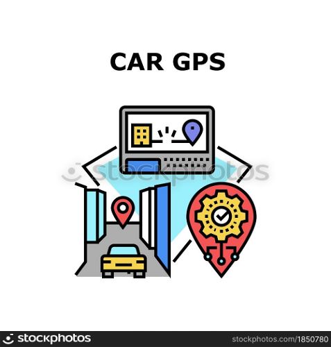 Car Gps Device Vector Icon Concept. Car Gps Device For Showing Location And Searching Way Direction. Navigation System Electronic Gadget And Application For Search Route Color Illustration. Car Gps Device Vector Concept Color Illustration