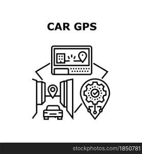 Car Gps Device Vector Icon Concept. Car Gps Device For Showing Location And Searching Way Direction. Navigation System Electronic Gadget And Application For Search Route Black Illustration. Car Gps Device Vector Concept Black Illustration