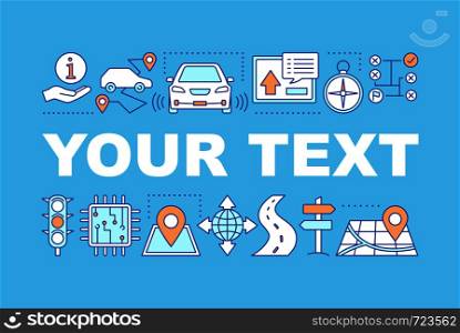 Car GPS system word concepts banner. GPS navigation. Mapping. Route searching. Isolated lettering typography idea with linear icons. Vector outline illustration. Car GPS system word concepts banner