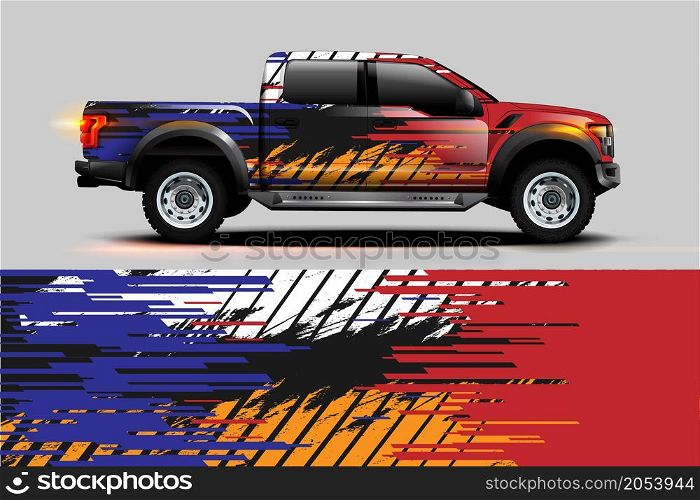 Car Graphic designs. shattered glass with grunge background vector concept for vinyl Wrap and Vehicle branding
