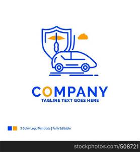 car, hand, insurance, transport, safety Blue Yellow Business Logo template. Creative Design Template Place for Tagline.