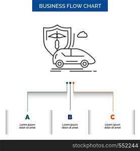 car, hand, insurance, transport, safety Business Flow Chart Design with 3 Steps. Line Icon For Presentation Background Template Place for text. Vector EPS10 Abstract Template background