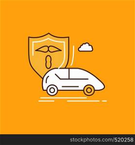 car, hand, insurance, transport, safety Flat Line Filled Icon. Beautiful Logo button over yellow background for UI and UX, website or mobile application. Vector EPS10 Abstract Template background