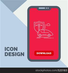 car, hand, insurance, transport, safety Line Icon in Mobile for Download Page. Vector EPS10 Abstract Template background