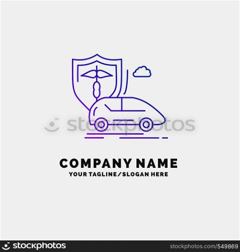 car, hand, insurance, transport, safety Purple Business Logo Template. Place for Tagline. Vector EPS10 Abstract Template background
