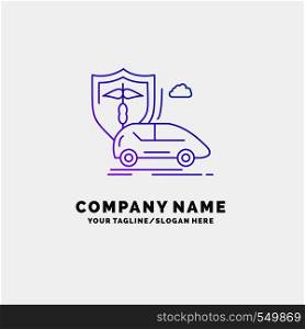 car, hand, insurance, transport, safety Purple Business Logo Template. Place for Tagline. Vector EPS10 Abstract Template background