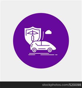 car, hand, insurance, transport, safety White Glyph Icon in Circle. Vector Button illustration. Vector EPS10 Abstract Template background