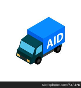 Car humanitarian aid icon in isometric 3d style isolated on white background. Transport and assistance symbol . Car humanitarian aid icon, isometric 3d style
