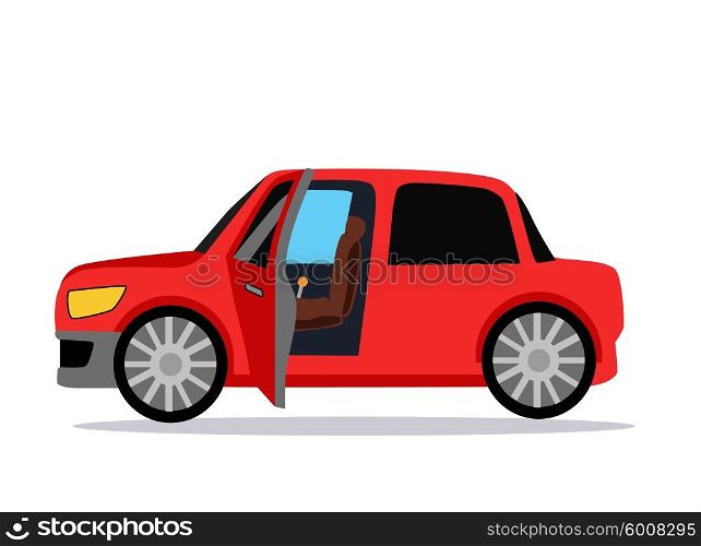 Car Icon Flat. Car icon. Car icon object. Car logo. Car Icon giraphic. Red car. Auto car flat style. Car with shadow. Car on white background. Concept car. New car. Vector logo car. Buy car. Rent car. Car open door