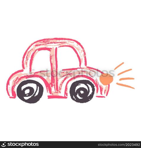 Car. Icon in hand draw style. Drawing with wax crayons, colored chalk, children&rsquo;s creativity. Sign, pin, sticker. Icon in hand draw style. Drawing with wax crayons, children&rsquo;s creativity