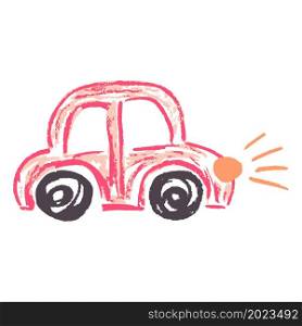 Car. Icon in hand draw style. Drawing with wax crayons, colored chalk, children&rsquo;s creativity. Sign, pin, sticker. Icon in hand draw style. Drawing with wax crayons, children&rsquo;s creativity