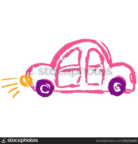 Car. Icon in hand draw style. Drawing with wax crayons, colored chalk, children&rsquo;s creativity. Vector illustration. Sign, symbol. Icon in hand draw style. Drawing with wax crayons, children&rsquo;s creativity