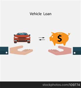 Car icon,Piggy sign and Human hand symbol.Vehicle loan promotion concept.Transport concept.Smart life & Work life balance concept.Vector illustration.