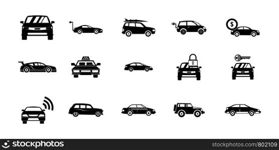 Car icon set. Simple set of car vector icons for web design isolated on white background. Car icon set, simple style