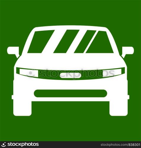 Car icon white isolated on green background. Vector illustration. Car icon green