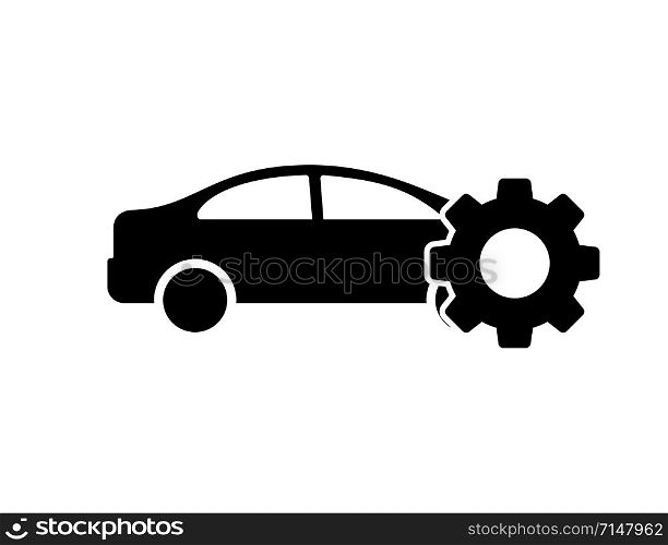Car icon with wheel. Isolated vector symbol. Car service sign. Vector illustration garage. Car vector icon. Wrench sign symbol. EPS 10