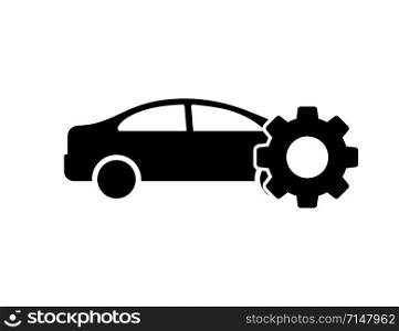 Car icon with wheel. Isolated vector symbol. Car service sign. Vector illustration garage. Car vector icon. Wrench sign symbol. EPS 10