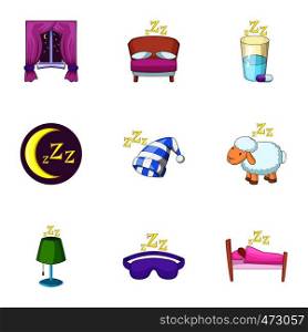 car icons set. Cartoon set of 9 car vector icons for web isolated on white background. Sleep time icons set, cartoon style