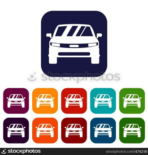 Car icons set vector illustration in flat style In colors red, blue, green and other. Car icons set