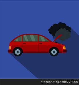 Car in smoke icon. Flat illustration of car in smoke vector icon for web. Car in smoke icon, flat style